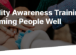Group of hands together. Text "Disability Awareness Training. Welcoming People Well'. Start Course".